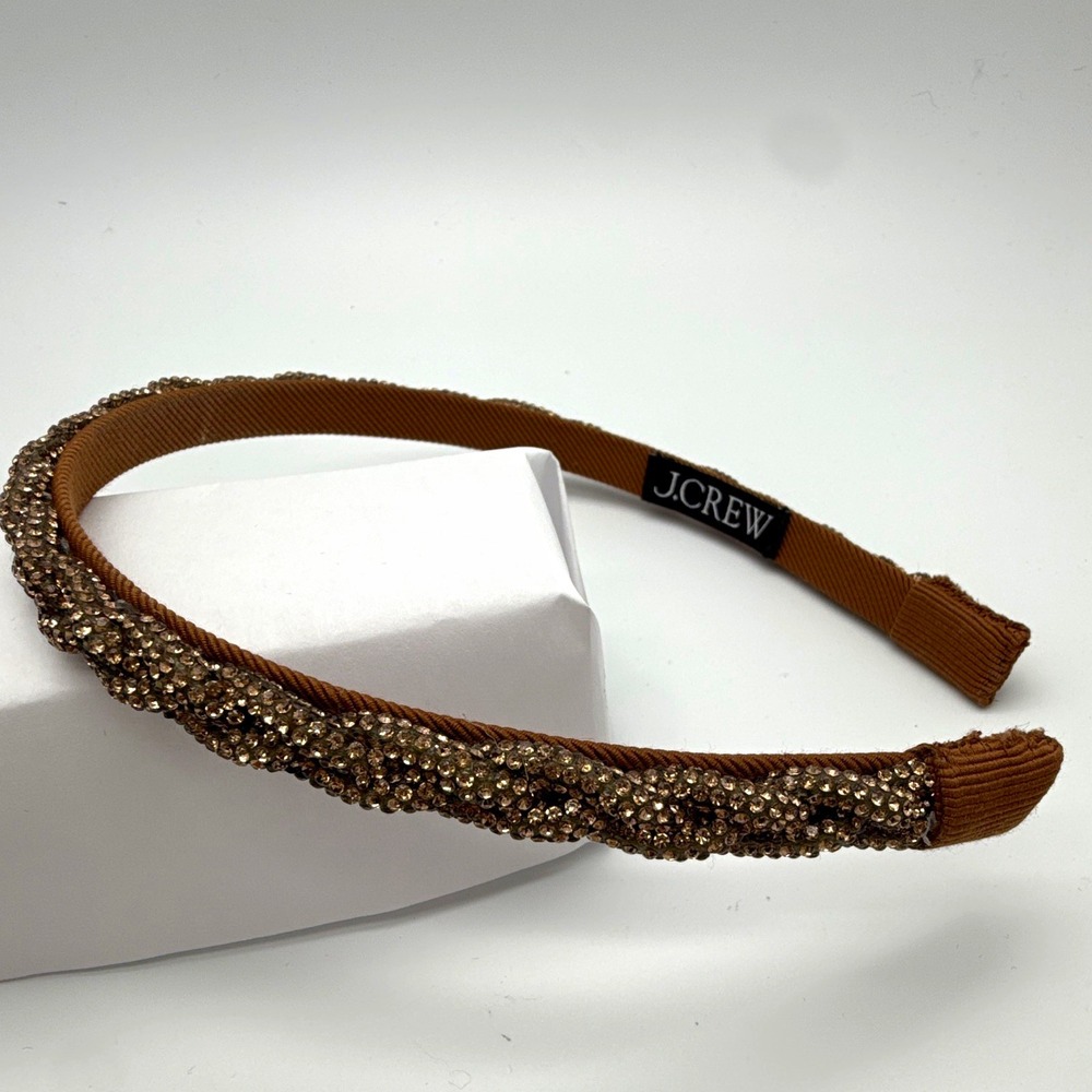 J.CREW Women's Brown/Gold Beaded Fabric Headband Solid Hair Accessory